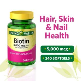 Spring Valley Biotin Softgels Dietary Supplement, 5,000 mcg, 240 Count