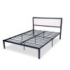 54" Modern Full Size Platform Bed with Black Metal Frame;  Beige Headboard