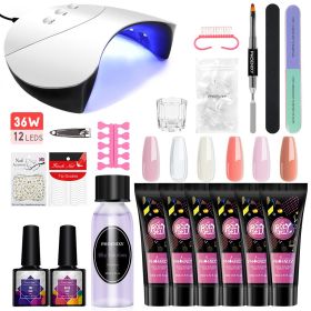 Manicure Set Poly Extension Nail Kit Gel Nails Complete Kit Gel For Extension Semi Permanent UV Varnish Kit Nail Tools Sets (Color: 36W 6PC Set2)