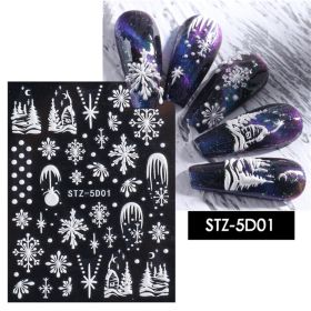 1 piece New nail stickers ins stereo 5D embossed Christmas snowflake French adhesive nail stickers (design: STZ-5D01)