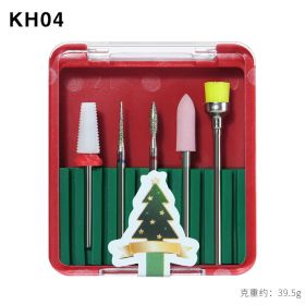 1Box Christmas Package Nail Drill Bits Set Nail Polishing Head Nail Carbide Bit for Christmas (design: KHO4)