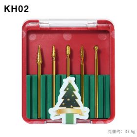 1Box Christmas Package Nail Drill Bits Set Nail Polishing Head Nail Carbide Bit for Christmas (design: KHO2)