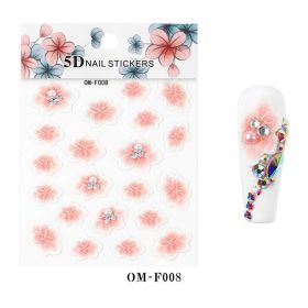 1 piece 2021 new technology thin transparent three-dimensional embossed flower system nail stickers 5D adhesive nail stickers embossed (design: OM-F008)