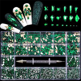 21 Grids a Box; Hot Sale 21 Grid Boxed Nail Diamond Flat Glass Shaped Diamond DIY Nail Rhinestone Nail Art Jewelry Set (design: 10)