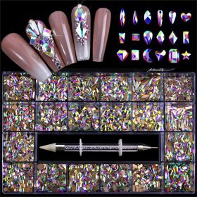 21 Grids a Box; Hot Sale 21 Grid Boxed Nail Diamond Flat Glass Shaped Diamond DIY Nail Rhinestone Nail Art Jewelry Set (design: 2)